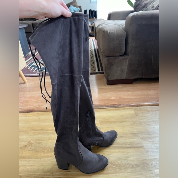 Dark grey faux suade knee high boots. Heel size 2.5”. Size 8M. Barely worn. - Picture 1 of 6